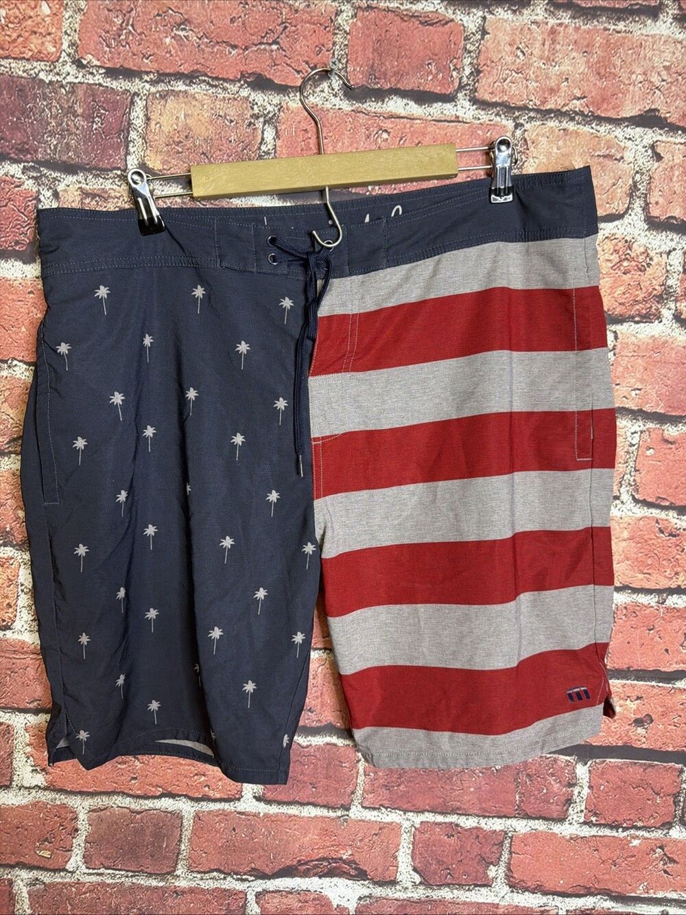 Travis Mathew Board Shorts Mens 38 Blue Red USA American Flag Patriotic Surf